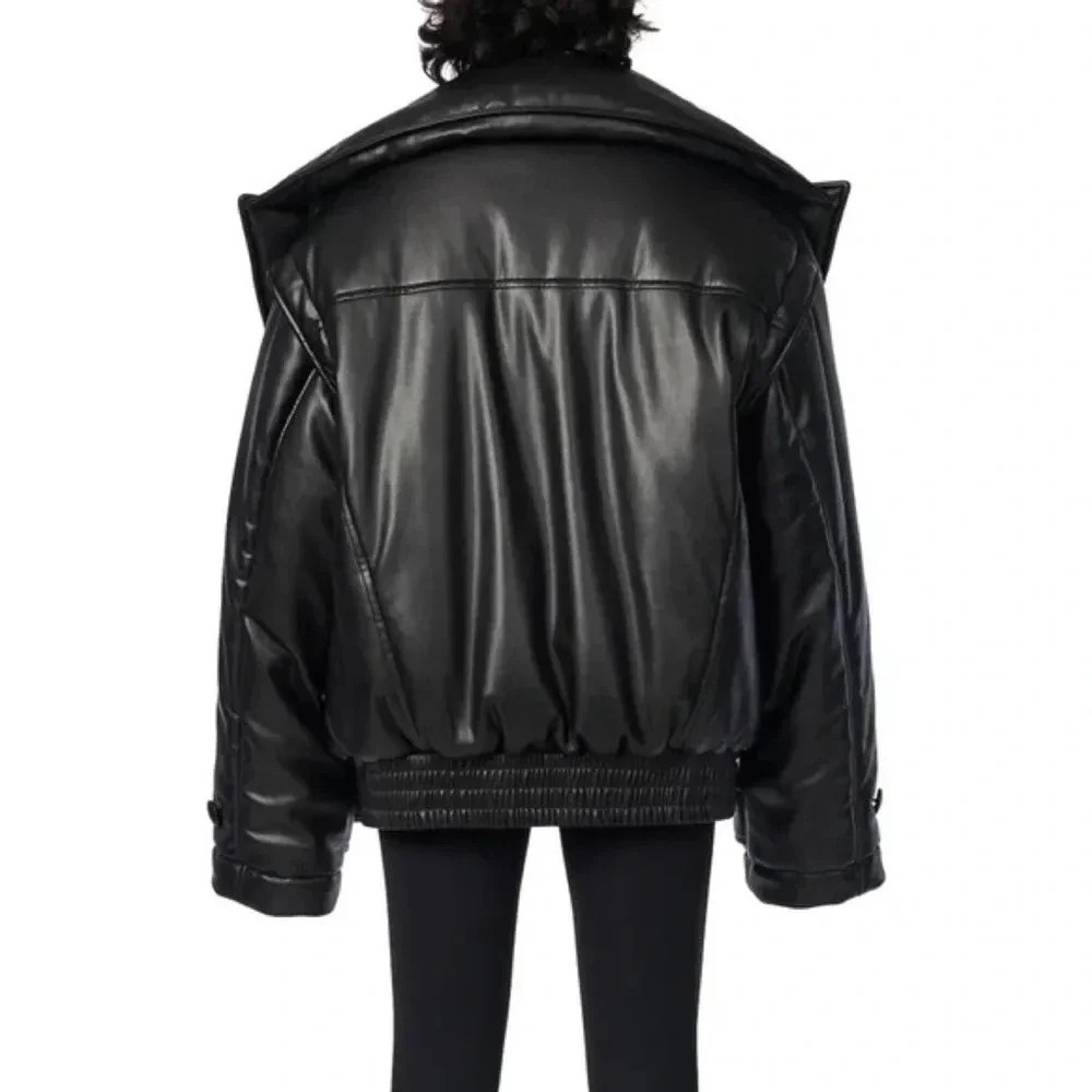 NWT Free People Ronny Kobo Camile Jacket Black Oversized Bomber Faux Leather - Picture 7 of 17